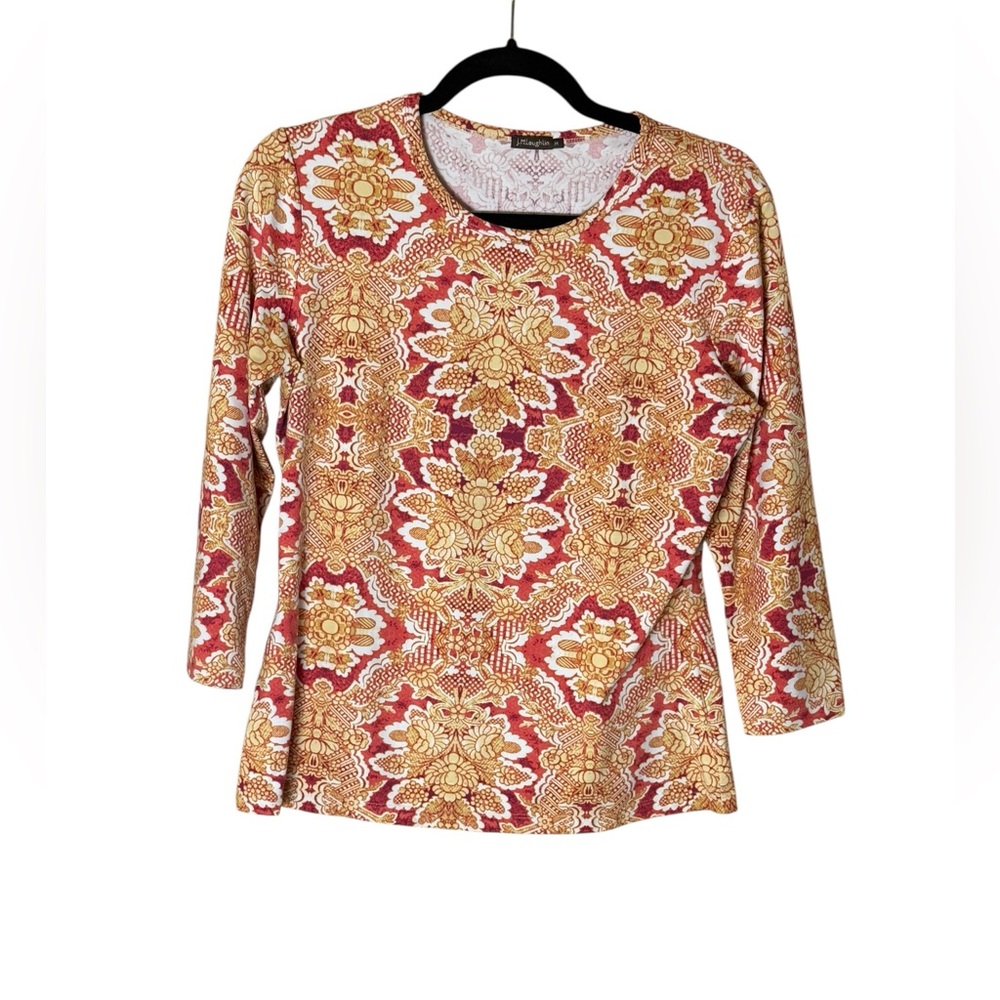 J.McLaughlin Catalina Cloth Mandala Print 3/4 Sleeve Top Coastal Grandma Size M - Picture 3 of 7